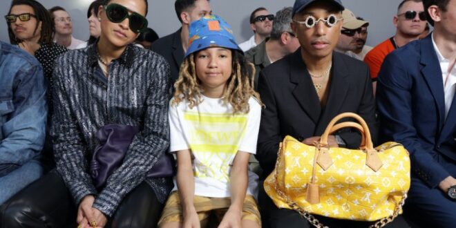 Pharrell flaunts $1M Louis Vuitton bag at Loewe's show