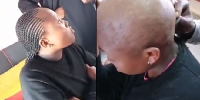 Lady with unpaid bill gets head shaved.