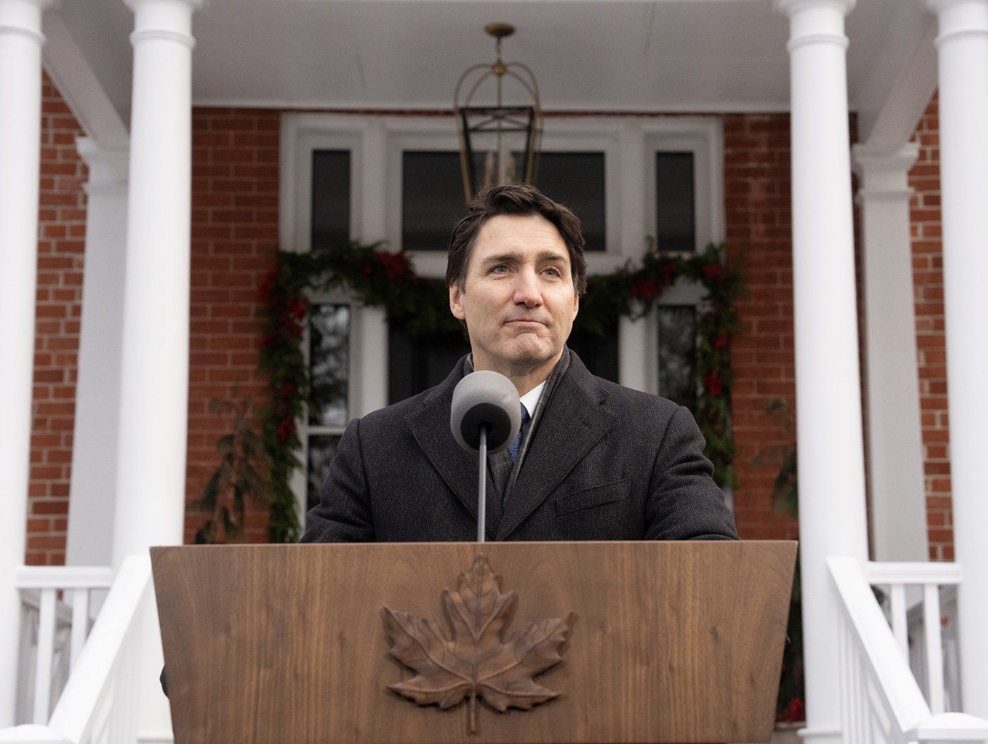 Prime Minister Justin Trudeau speaks with media outside Rideau Cottage, Monday, Jan. 6, 2025 in Ottawa.  THE CANADIAN PRESS/Adrian Wyld